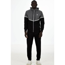 Marco Ferry Siyah Erkek Cepli Düz Paça Önden Fermuarlı Kapüşonlu Iki Iplik Eşofman Takım EDY5247S