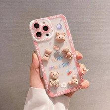 Zebana Apple iPhone 11 Pro Max Uyumlu Kılıf Zebana Bear And Rabbit Silikon Kılıf Pembe