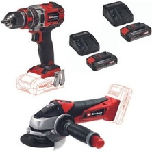 Einhell Te-Cd 18/50 Li-I Bl Akülü Matkap Vidalama Te-Ag 18/115 Avuç Taşlama 2X2.5AH Akü Starter Kit