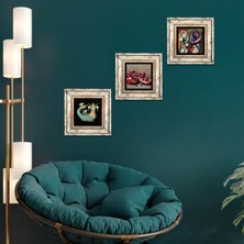 Pinecone Stone Picasso Ayna Karşısındaki Kız, Şahmeran, Nar Çerçeveli Taş Duvar Tablosu 3’lü Set - Dekoratif Modern Sanat, Ev ve Ofis Dekoru |TK3-1032|