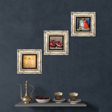 Pinecone Stone Kaplumbağa Terbiyecisi, Da Vinci Vitruvius Adamı, Nar Çerçeveli Taş Duvar Tablosu 3’lü Set - Dekoratif Modern Sanat, Ev ve Ofis Dekoru |TK3-1356|