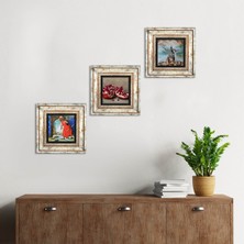 Pinecone Stone İstanbul Galata Kulesi, Kaplumbağa Terbiyecisi, Nar Çerçeveli Taş Duvar Tablosu 3’lü Set - Dekoratif Modern Sanat, Ev ve Ofis Dekoru |TK3-1535|