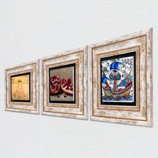 Pinecone Pinecone Çini Sanatı Yelkenli Gemi, Da Vinci Vitruvius Adamı, Nar Taş Duvar Tablosu Çerçeveli Duvar Dekoru 3 Parça Tablo Seti Wall Art T3-1372