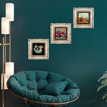 Pinecone Stone Van Gogh Balıkçı Tekneleri, Şahmeran, Nar Çerçeveli Taş Duvar Tablosu 3’lü Set - Dekoratif Modern Sanat, Ev ve Ofis Dekoru |TK3-1027|