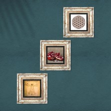 Pinecone Yaşam Çiçeği, Leonardo da Vinci Vitruvius Adamı, Nar Taş Duvar Tablosu Çerçeveli Duvar Dekoru 3 Parça Tablo Seti Wall Art T3-1369