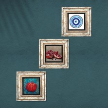 Pinecone Nazar, Nar Taş Duvar Tablosu Çerçeveli Duvar Dekoru 3 Parça Tablo Seti Wall Art T3-840