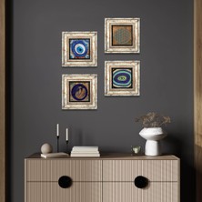 Pinecone Stone Yaşam Çiçeği, Nazar, Tavus Kuşu Çerçeveli Taş Duvar Tablosu 4’lü Set - Dekoratif Modern Sanat, Ev ve Ofis Dekoru |TK4-1253|