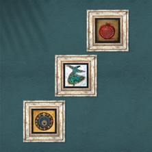 Pinecone Semazen, Nazar Boncuğu, Bereket Duası Taş Duvar Tablosu Çerçeveli Duvar Dekoru 3 Parça Tablo Seti Wall Art T3-289