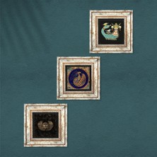 Pinecone Horus'un Gözü, Tavus Kuşu, Şahmeran Taş Duvar Tablosu Çerçeveli Duvar Dekoru 3 Parça Tablo Seti Wall Art T3-454