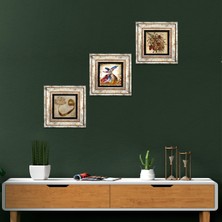 Pinecone Stone Vintage Çiçek, Vav, Semazen Çerçeveli Taş Duvar Tablosu 3’lü Set - Dekoratif Modern Sanat, Ev ve Ofis Dekoru |TK3-638|