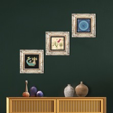 Pinecone Stone Nazar, Lale Ebru Sanatı, Şahmeran Çerçeveli Taş Duvar Tablosu 3’lü Set - Dekoratif Modern Sanat, Ev ve Ofis Dekoru |TK3-662|