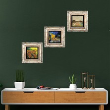 Pinecone Stone Van Gogh Çerçeveli Taş Duvar Tablosu 3’lü Set - Dekoratif Modern Sanat, Ev ve Ofis Dekoru |TK3-476|