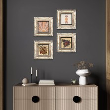 Pinecone Stone Minimalist Soyut, Vintage Çiçek Çerçeveli Taş Duvar Tablosu 4’lü Set - Dekoratif Modern Sanat, Ev ve Ofis Dekoru |TK4-1191|