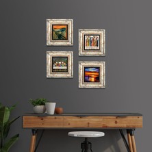 Pinecone Stone Da Vinci Son Akşam Yemeği, Çığlık, Yerli Kadınlar, Deniz Manzarası Çerçeveli Taş Duvar Tablosu 4’lü Set - Dekoratif Modern Sanat, Ev ve Ofis Dekoru |TK4-1737|