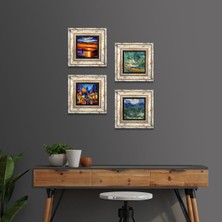 Pinecone Stone Van Gogh, Deniz Manzarası, Sokak Manzarası Çerçeveli Taş Duvar Tablosu 4’lü Set - Dekoratif Modern Sanat, Ev ve Ofis Dekoru |TK4-1898|