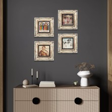 Pinecone Stone Yerli Kadınlar, Soteria, Çingene Kızı Mozaiği, Da Vinci At Heykeli Çerçeveli Taş Duvar Tablosu 4’lü Set - Dekoratif Modern Sanat, Ev ve Ofis Dekoru |TK4-1176|