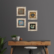 Pinecone Stone Yaşam Çiçeği, Nazar, Şahmeran Çerçeveli Taş Duvar Tablosu 4’lü Set - Dekoratif Modern Sanat, Ev ve Ofis Dekoru |TK4-456|