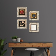 Pinecone Stone Vav, Elif, Nazar, Bereket Duası Çerçeveli Taş Duvar Tablosu 4’lü Set - Dekoratif Modern Sanat, Ev ve Ofis Dekoru |TK4-191|
