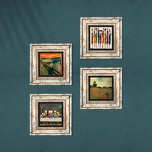 Pinecone Leonardo da Vinci, Claude Monet, Çığlık, Yerli Kadınlar Taş Duvar Tablosu Çerçeveli Duvar Dekoru 4 Parça Tablo Seti Wall Art T4-1741