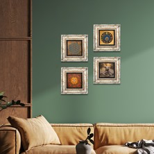 Pinecone Yaşam Çiçeği, Semazen, Sri Yantra, Nazar Taş Duvar Tablosu Çerçeveli Duvar Dekoru 4 Parça Tablo Seti Wall Art T4-636