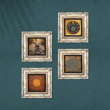 Pinecone Yaşam Çiçeği, Semazen, Sri Yantra, Nazar Taş Duvar Tablosu Çerçeveli Duvar Dekoru 4 Parça Tablo Seti Wall Art T4-636