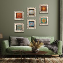 Pinecone Stone Lotus Çiçeği, Yaşam Çiçeği, Sri Yantra Çerçeveli Taş Duvar Tablosu 6’lı Set - Dekoratif Modern Sanat, Ev ve Ofis Dekoru |TK6-07|