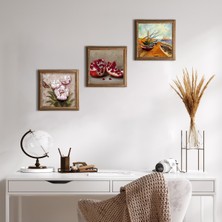 Pinecone Van Gogh Balıkçı Tekneleri, Kelebekli Çiçek, Nar Taş Duvar Tablosu Ahşap Çerçeveli Duvar Dekoru 3 Parça Tablo Seti Wall Art W3-1270