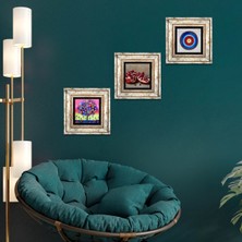Pinecone Stone Nazar, Hayat Ağacı, Nar Çerçeveli Taş Duvar Tablosu 3’lü Set - Dekoratif Modern Sanat, Ev ve Ofis Dekoru |TK3-1065|