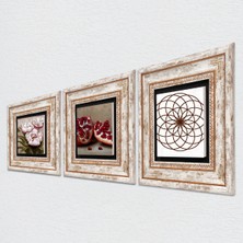 Pinecone Yaşam Çiçeği, Kelebekli Çiçek, Nar Taş Duvar Tablosu Çerçeveli Duvar Dekoru 3 Parça Tablo Seti Wall Art T3-1242