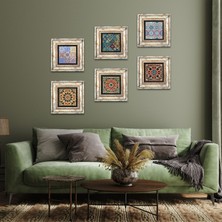 Pinecone Etnik Desen Taş Duvar Tablosu Çerçeveli Duvar Dekoru 6 Parça Tablo Seti Wall Art T6-110