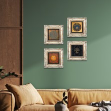 Pinecone Stone Yaşam Çiçeği, Sri Yantra, Hayat Ağacı, Nazar Çerçeveli Taş Duvar Tablosu 4’lü Set - Dekoratif Modern Sanat, Ev ve Ofis Dekoru |TK4-502|