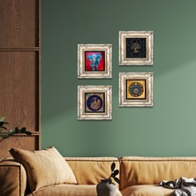 Pinecone Stone Fil, Tavus Kuşu, Hayat Ağacı, Nazar Çerçeveli Taş Duvar Tablosu 4’lü Set - Dekoratif Modern Sanat, Ev ve Ofis Dekoru |TK4-309|