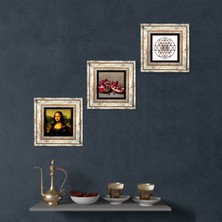 Pinecone Stone Sri Yantra, Leonardo da Vinci Mona Lisa, Nar Çerçeveli Taş Duvar Tablosu 3’lü Set - Dekoratif Modern Sanat, Ev ve Ofis Dekoru |TK3-1423|