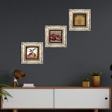 Pinecone Stone Nazar Duası, Semazen, Nar Çerçeveli Taş Duvar Tablosu 3’lü Set - Dekoratif Modern Sanat, Ev ve Ofis Dekoru |TK3-861|