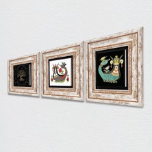 Pinecone Hayat Ağacı, Şahmeran Taş Duvar Tablosu Çerçeveli Duvar Dekoru 3 Parça Tablo Seti Wall Art T3-161