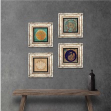 Pinecone Stone Tavus Kuşu, Yaşam Çiçeği, Lotus Çiçeği Çerçeveli Taş Duvar Tablosu 4’lü Set - Dekoratif Modern Sanat, Ev ve Ofis Dekoru |TK4-671|