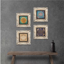 Pinecone Stone Lotus Çiçeği, Yaşam Çiçeği Çerçeveli Taş Duvar Tablosu 4’lü Set - Dekoratif Modern Sanat, Ev ve Ofis Dekoru |TK4-669|