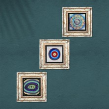Pinecone Mandala, Nazar Taş Duvar Tablosu Çerçeveli Duvar Dekoru 3 Parça Tablo Seti Wall Art T3-144