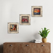 Pinecone İstanbul Kız Kulesi, Satranç Oyunu, Nar Taş Duvar Tablosu Çerçeveli Duvar Dekoru 3 Parça Tablo Seti Wall Art T3-1597