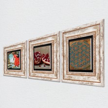 Pinecone Yaşam Çiçeği, Kaplumbağa Terbiyecisi, Nar Taş Duvar Tablosu Çerçeveli Duvar Dekoru 3 Parça Tablo Seti Wall Art T3-1593