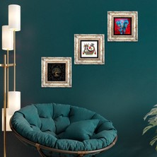 Pinecone Stone Fil, Şahmeran, Hayat Ağacı Çerçeveli Taş Duvar Tablosu 3’lü Set - Dekoratif Modern Sanat, Ev ve Ofis Dekoru |TK3-160|