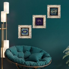 Pinecone Hayat Ağacı, Nazar Taş Duvar Tablosu Çerçeveli Duvar Dekoru 3 Parça Tablo Seti Wall Art T3-1780