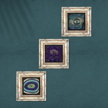 Pinecone Hayat Ağacı, Nazar Taş Duvar Tablosu Çerçeveli Duvar Dekoru 3 Parça Tablo Seti Wall Art T3-1780