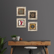 Pinecone Stone Yaşam Çiçeği, Sri Yantra, Nazar, Lale Çerçeveli Taş Duvar Tablosu 4’lü Set - Dekoratif Modern Sanat, Ev ve Ofis Dekoru |TK4-544|