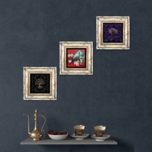 Pinecone Stone Kuş, Hayat Ağacı Çerçeveli Taş Duvar Tablosu 3’lü Set - Dekoratif Modern Sanat, Ev ve Ofis Dekoru |TK3-1925|