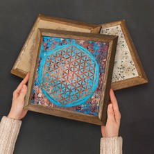 Pinecone Sri Yantra, Yaşam Çiçeği Taş Duvar Tablosu Ahşap Çerçeveli Duvar Dekoru 6 Parça Tablo Seti Wall Art W6-39