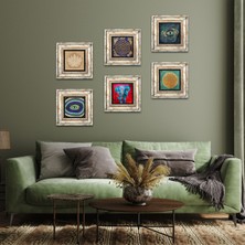 Pinecone Stone Fil, Nazar, Lotus Çiçeği, Yaşam Çiçeği Çerçeveli Taş Duvar Tablosu 6’lı Set - Dekoratif Modern Sanat, Ev ve Ofis Dekoru |TK6-68|