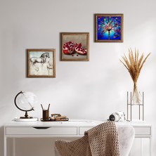 Pinecone Hayat Ağacı, Leonardo da Vinci At Heykeli, Nar Taş Duvar Tablosu Ahşap Çerçeveli Duvar Dekoru 3 Parça Tablo Seti Wall Art W3-1302