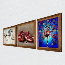 Pinecone Hayat Ağacı, Leonardo da Vinci At Heykeli, Nar Taş Duvar Tablosu Ahşap Çerçeveli Duvar Dekoru 3 Parça Tablo Seti Wall Art W3-1302