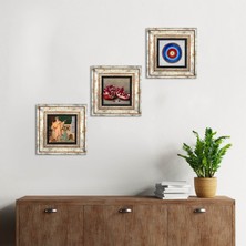 Pinecone Stone Nazar, İki Müzisyen Kız Tablosu, Nar Çerçeveli Taş Duvar Tablosu 3’lü Set - Dekoratif Modern Sanat, Ev ve Ofis Dekoru |TK3-1502|
